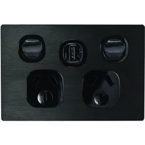 Fusion Double Horizontal 10Amp Socket with USB -Black